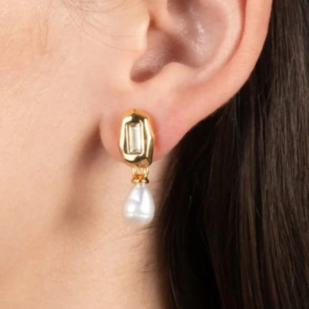 ALEXIS BITTAR • Crystal Freshwater Pearl Drop Gold Earrings